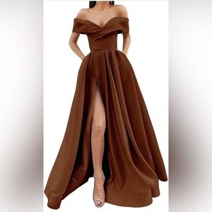Elegant Off-Shoulder Lace-Up Back Rust Prom Dress